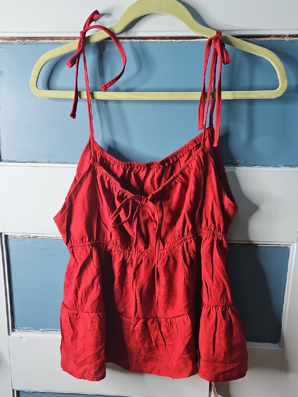 Romwe Women's Burgandy Tie-Shoulder Ruffle Baby Doll Tank Top L